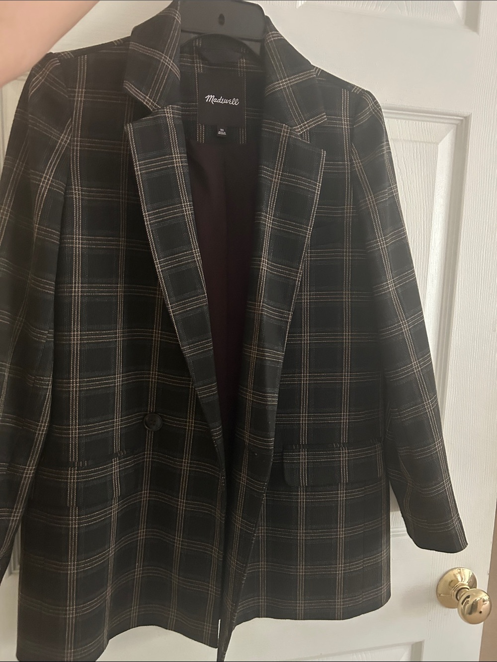 Madewell Black Plaid Single-Button Blazer with Tan Windowpane